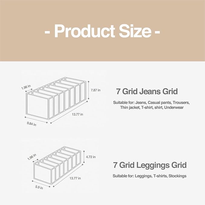 Wardrobe Clothes Organizer, 7 Grids Washable Portable Closet Organizer Mesh Separation Storage Box Foldable Closet Drawer Organizer for Underwear, Socks, Scarves, Jeans (Grey, 2 Jeans Grid)