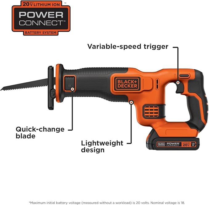 BLACK+DECKER 20V MAX* Cordless Reciprocating Saw Kit (BDCR20C)