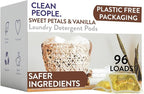 The Clean People Laundry Detergent Pods - Hypoallergenic Laundry Pods - Ultra Concentrated, Recyclable Packaging, Stain Fighting - Sweet Petals, 96 Pack