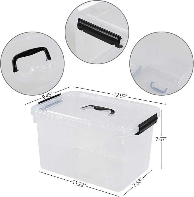 Anbers Plastic Lidded Storage Bins, 4 Packs Latching Storage Container Box (10.5 Qt)
