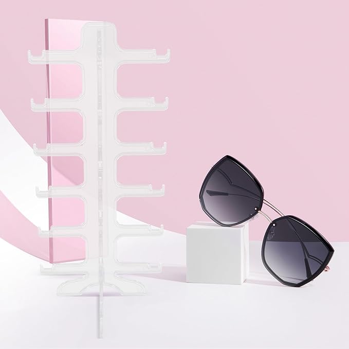 Multi-Tier Sunglasses Display Stand Eyewear Organizer 6-Layer Plastic Glasses Holder Rack for Tabletop Storage and Eyeglass Display