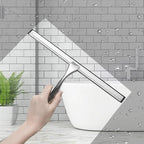 J&V TEXTILES All-Purpose Stainless Steel Shower Squeegee for Glass Doors with Adhesive Hooks, Squeegee for Shower Glass, Bathroom Household Cleaner Tool, 10 Inch (Silver)
