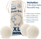 GE Appliances Wool Dryer Balls, XL Reusable Natural Fabric Softener Made of 100% Pure New Zealand Wool, Set of 3