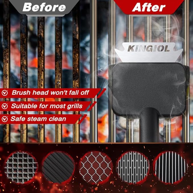 Grill Brush for Outdoor Grill - BBQ Grill Brush Bristle Free, Aramid Fiber Steam Grill Cleaner, Non Metal Bristles Barbecue Cleaner Grill Cleaning Tools, 2 Replaceable Heat-Resistant Heads (Black)