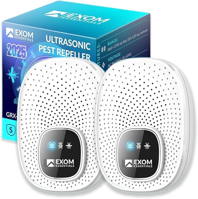 GRX-T25, Ultrasonic Pest Control Repeller - Electronic & Ultrasound, Indoor Plug-in Repellent - Get rid of - Rodents, Mice, Squirrels, Bats, Insects, Bed Bugs, Ants, Fleas, Spiders, Roaches (2 Pack)