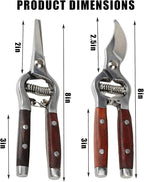 Garvee 2-Pack Wood & Steel Handle Bypass Pruning Shears for Gardening | Curved & Straight Garden Shears 8x20cm | Ultra Sharp Blades for Plants, Flowers & Light Branches | Essential Gardening Tools