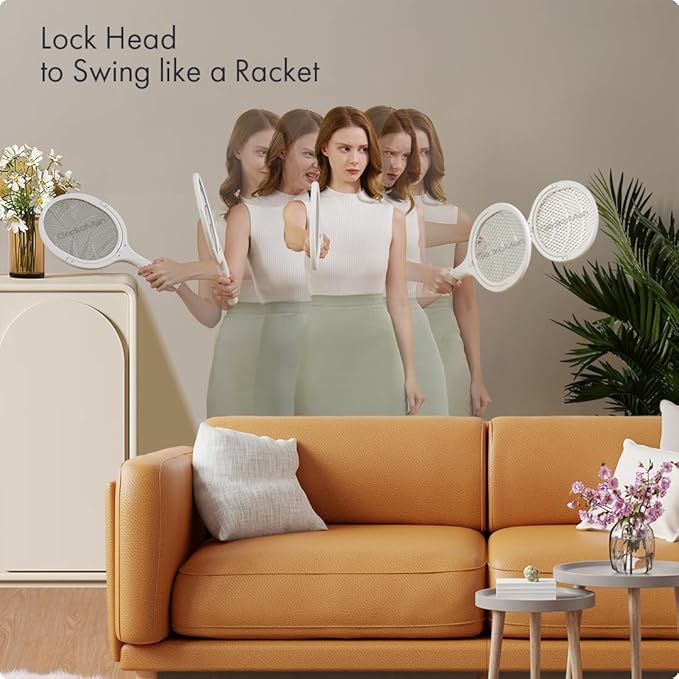 GeckoMan Rotating Head Electric Fly Swatter Racket Rechargeable Bug Zapper Racket Bug Zapper Indoor Fly Zapper Mosquito Zapper Flies Killer for Indoors