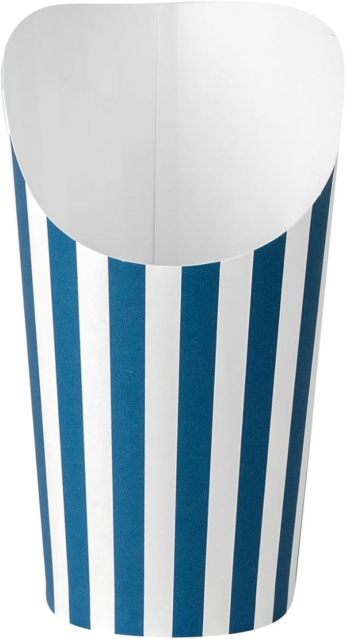 Restaurantware Bio Tek 16 Ounce French Fry Containers 100 Disposable Charcuterie Cups - Incline Design Round Striped Paper French Fry Cups Stackable For Waffles Chips or Popcorn