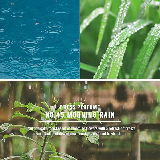 W.Dressroom No.45 Morning Rain Living Clear Perfume, Body Mist & Fabric Spray Deodorizer, Alcohol-Free Water-Based, Odor Neutralizer for Clothes, Bedding & Room, Travel Size 2.36 oz