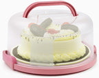 Zoofen Plastic Cake Carrier with Handle 10in Cake Holder Cake Stand with Lid Pink Cake Container for 10in Cake Round Cake Carrier for Transport