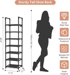 LANTEFUL Tall Shoe Rack 7 Tier Narrow Shoe Shelf Storage for 7-14 Pairs Shoe and Boot, Sturdy Shoe Storage Space Saving Corner Shoe Rack Organizer for Closet, Entryway, Living Room, Black