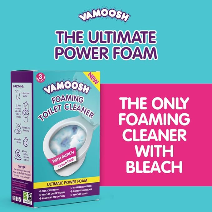 Vamoosh 6-in-1 Foaming Toilet Bowl Cleaner | Self-Activating Foam Technology | Stays Active for 10 Minutes | Easy to Use | Removes Stains | Eliminates Limescale & Removes Odor | 100g (Pack of 12)