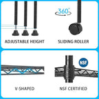 30" L×14" W×60" H Wire Shelving Unit Metal Shelf with 5 Tier Casters Adjustable Layer Rack Strong Steel for Restaurant Garage Pantry Kitchen Garage，Black