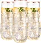 Ciaell 24 Pack Rose Gold Plastic Champagne Flutes - 9 Oz Disposable Champagne Glasses - Stemless Mimosa Glass for Parties & Weddings & Birthdays