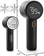 Fabric Shaver, Lint Remover Rechargeable, Electric Portable Sweater Defuzzer with 3 Speeds, 6 Leaf Blades, Digital LED Display to Remove Pilling for Clothes, Furniture, Sweater, Couch, Blanket
