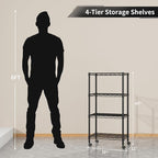 Golpart Small 4 Tier Shelves Storage Wire Shelving Unit Metal Shelf Adjustable Organizers Storage Shelving with Wheels for Bathroom Laundry Room Kitchen Pantry12”D x 18”W x 44.8”H Black