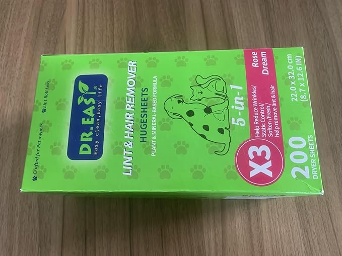 r.Easy LINT & HAIR REMOVER Pet HUGESHEETS with 3X Dryer Sheets, Rose Dream, 200 Count,PLANT&MINERAL-BASED FORMULA