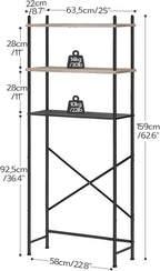 HOOBRO Over the Toilet Storage, 3-Tier Over Toilet Bathroom Organizer, Freestanding Above Toilet Shelf with Adjustable Feet, Space Saving, Easy Assembly, Greige and Black BG63TS01