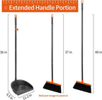Long Handle Broom with Upright Standing Dustpan Combo for Office Home Kitchen Lobby Floor Cleaning