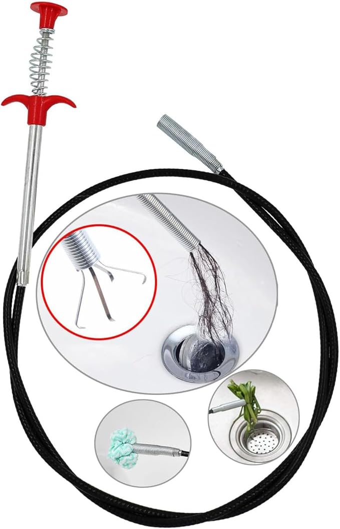 Drain Snake Hair Drain Clog Remover, 61 Inch Shower Snake Sink Unclogger Tool for Home Sink, Bathroom Tub,Drain, Toilet, Tight Spaces