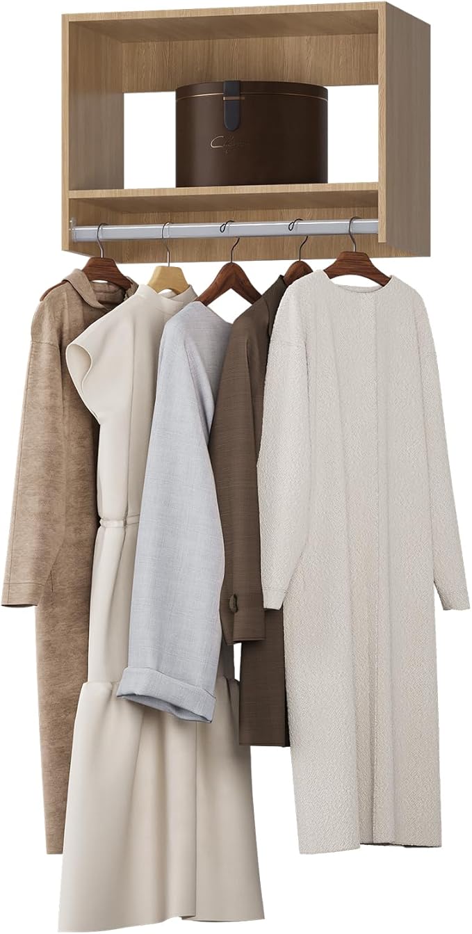 MODCART MODCART Tall Hanging Closet Unit, Modular Closet System, Wood Closet System Organizer with Storage for Walk In Closets, Clothing Rack Wardrobe Closet for Hanging Clothes, Bedroom, Wood, 28.5"W