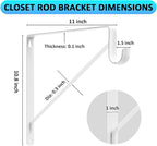 Heavy Duty Closet Rod Bracket 11x11 Inch, 6-Pack White Steel Closet Shelf Brackets,Wall Mount Closet Rod Support Bracket with Screws,Supports 300 lbs