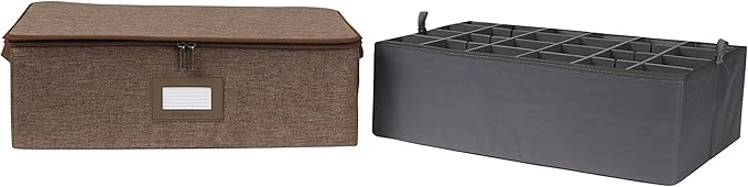 Covermates Keepsakes - Adjustable Zip-Top Storage Box - Configurable FlexGrid Compartments - Heavy Duty Polyester- Reinforced Handles - Stackable Design - Indoor Storage, Brown Heather