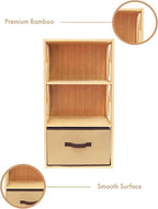 RoyalHouse 3-Tier Bamboo Storage Shelf with X-Design, Beige Fabric Drawer (3 Tier (11.42" D x 16.34" W x 31.5" H))