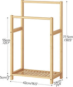 HOOBRO Freestanding Towel Rack for Bathroom, 2 Tier Decorative Bamboo Blanket Rack, Quilt Display Stand with Storage Shelf, 16.5" L x 9.4" W x 30.5" H, Bedroom, Living Room, Natural Color YL02LB01