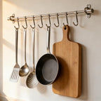 20" Kitchen Utensil Rack with Adjustable Holes - 8 Sliding Hooks 304 Stainless Steel, Pots and Pans Hanging Rack Wall Mounted 2 Packs