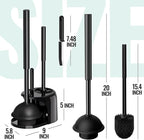 3 in 1 Toilet Brush and Plunger Set with Crevice Cleaning Brush, Toilet Plunger and Brush Set with Extra Long Handle, Plungers for Bathroom Accessories, Toilet Plunger with Holder, Black