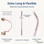 2-in-1 Dual-Head Straw Brush, Silicone Cleaning Brush for Straws & Lid Gaps, Long Flexible for Tumblers & Bottles, Non-Slip Handle, No-Scratch, 2 Pack (6mm & 9mm), Durable & Reusable (Dusty Rose)