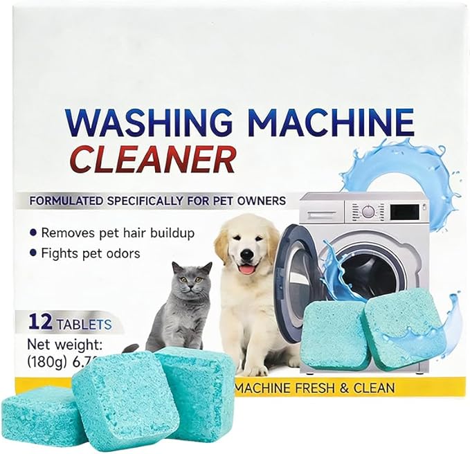 Washing Machine Cleaner Tablets, 12 Pack for a 6 Month Supply, Formulated for Pet Owners, Eliminates Odors, Lint and Detergent Buildup (1 Box)