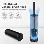DOWRY Toilet Bowl Brush and Holder for Bathroom, Deep Cleaning Toilet Brush and Holder Set with Long Handle, Hidden Toilet Bowl Brush with Replaceable Head,Modern Decor Black Round