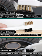 Kitchen Cleaning Scrub Brush - Deep Gas Stove Brass Wire Brushes with Stiff Bristles & Cooktop Scraper, Scrubber for Range Hood Grease Grime, Rust Cleaner for Pot Pan, Household Cleaning Tools
