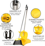 Heavy Duty Outdoor Broom and Dustpan Set - 145CM Extra Long Handle, Stiff Bristles for Tough Debris, Angled Broom Head - Ideal for Garage, Patio, Garden Kitchen House Floor Cleaning