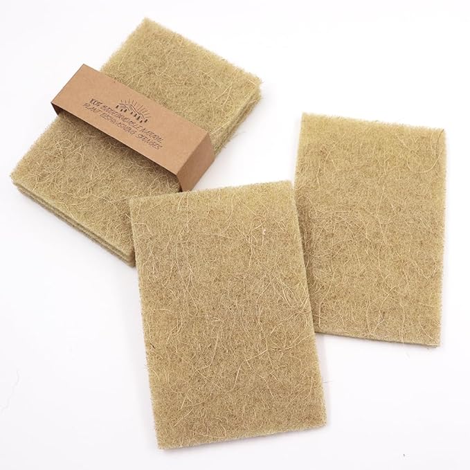 Natural Scouring Pads 10 Pack- Dish Scrubber Non-Scratch Sisal Cleaning Scrub Pads, Eco-Friendly Glass Coconut Fiber Kitchen Scrubbers for Pans and Pots, Compostable, Biodegradable (10 Pack)