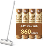Large Floor Lint Roller Long Handle, 9.45" Wide Super Sticky Pet Hair Lint Remover for Floors Carpet Furniture, 4 Refills 360 Sheets Value Pack,Extendable Handle(18"- 45") – for Dog Cat Owners Homes