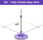 Spin Mop Replacement Handle, 47.6-inch 360 Degrees Rotating Telescopic Replacement Mop Stick with Robust Reinforced Plastic Disc for Spin Mop Bucket Cleaning System (Plastic Disc,Purple)