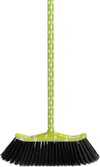 Superio Polka Dot Printed Broom, 2-Pack, Premium Black Plastic Bristles, Heavy-Duty Household & Outdoors, Easy Swiping, Multi-Surface, USA Wooden Handle, 12 Inch Sweeping Head