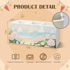 Pastel Pink Coastal Hydrangeas Wooden Utensils Holder, Aesthetic Beach Nautical Sailboat Seascape Wood Cooking Utensil Holder Organizer for Kitchen Countertop Counter Decor Accessories