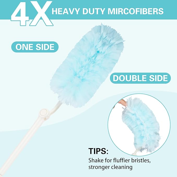 60 Count Heavy Duty Duster Refills for Swiffer, Multisurface 360° Larger Size Dusters with 4X Microfibers, Disposable Dusters for Pet, Cleaning Home, Blinds, Fans, Corners (60 pcs-Blue)