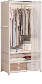 Portable Closet,Portable Closets for Hanging Clothes,Japanese Style Wardrobe with 1 Hanging Rods,2 Storage Shelves,27.5" L x 17.7" W x 65.1" H,White