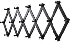 SCUNDA Accordion Wall Hanger with 16 Hooks, Wooden Wall Expandable Coat Rack for Coat, Hats, Baseball Caps, Coffee Mug, Jewelry(Black)