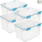 Sterilite 4-Pack Gasket Box, Weather-Resistant Storage Bins with Latching Lids, 54 Quart - Heavy-Duty Organizing Containers for Closet, Bathroom, and Office