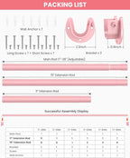 Supforce Closet Rods for Hanging Clothes, 17 to 39 Inches Stepless Adjustable Metal Closet Rod, 1.3 Inches Heavy Duty Clothes Hanging Rod for Closet Wardrobes Laundry RV, Pink