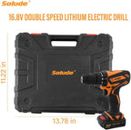 SOLUDE 16.8V Max Cordless Drill Driver Kit,Electric Power Drill Set with 2 Pack 3000mAh Li-ion Battery,3/8 Inch Keyless Chuck,Variable Speed,18+1 Position and 55pcs Drill/Driver Bits