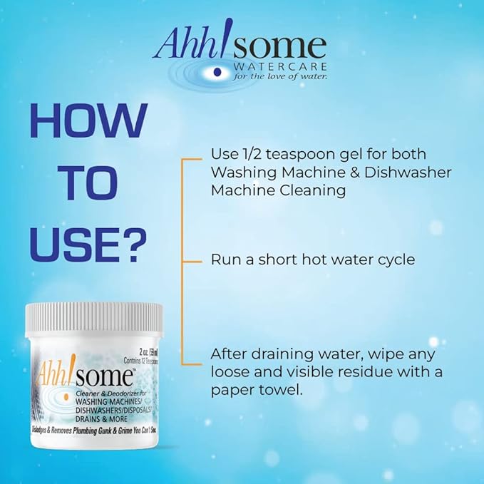 2 in 1 Washing Machine/Dishwasher Bio Cleaner & Deodorizer Gel, 24 Cleanings in a single container, Septic Safe Formula to clean inside out of Front End, Top End, HE Washing Machines and Dishwashers