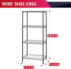 BestOffice 4-Shelf Adjustable Storage Shelving Unit Metal Rack Wire Shelf 600Lbs Capacity with 4 PP Sheets 18L x 12W x 44H for Laundry Bathroom Kitchen Garage,Black
