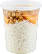 Restaurantware-Asporto 32 Ounce To Go Boxes, 100 Microwavable Round Soup Containers - Clear Plastic Lids Included, Do Not Contain BPA, Clear Plastic Soup Containers, Disposable